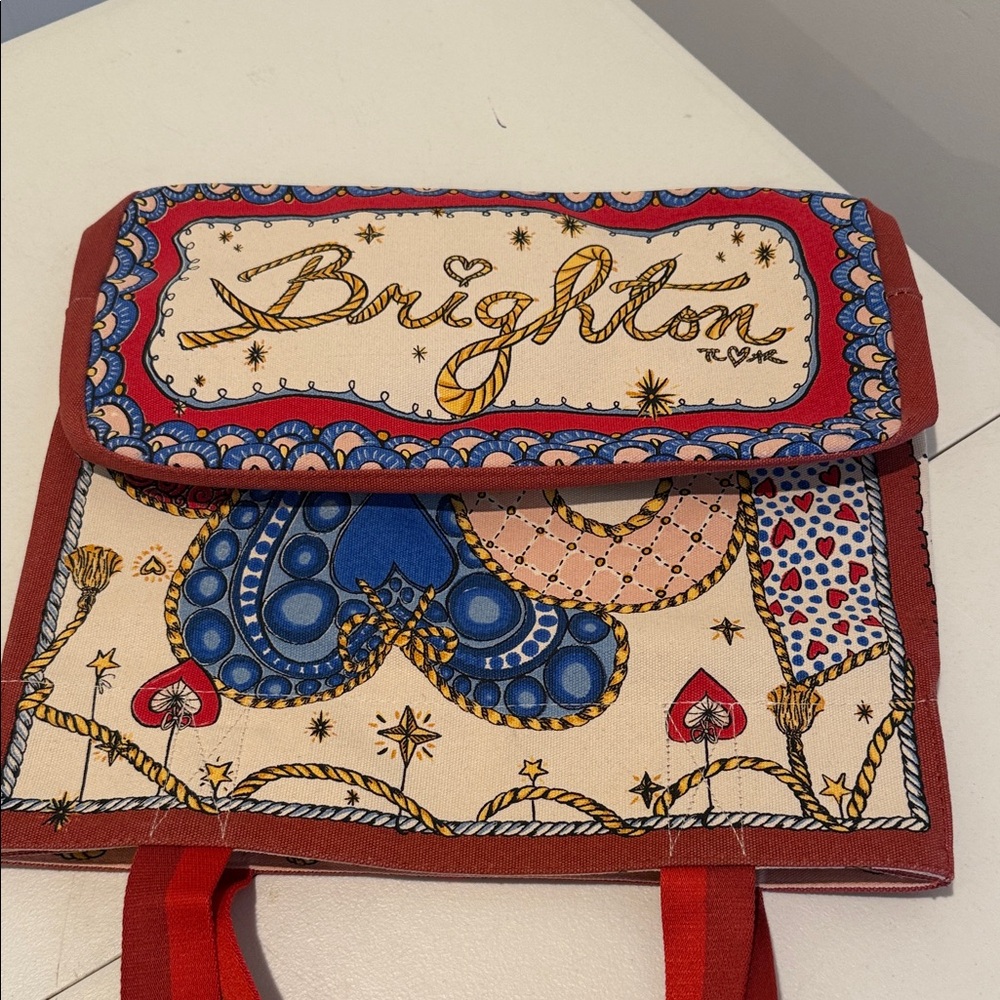 NWOT Brighton Multicolor Artistic Holiday Love Canvas Tote Fun Playful Oversized - Picture 2 of 10
